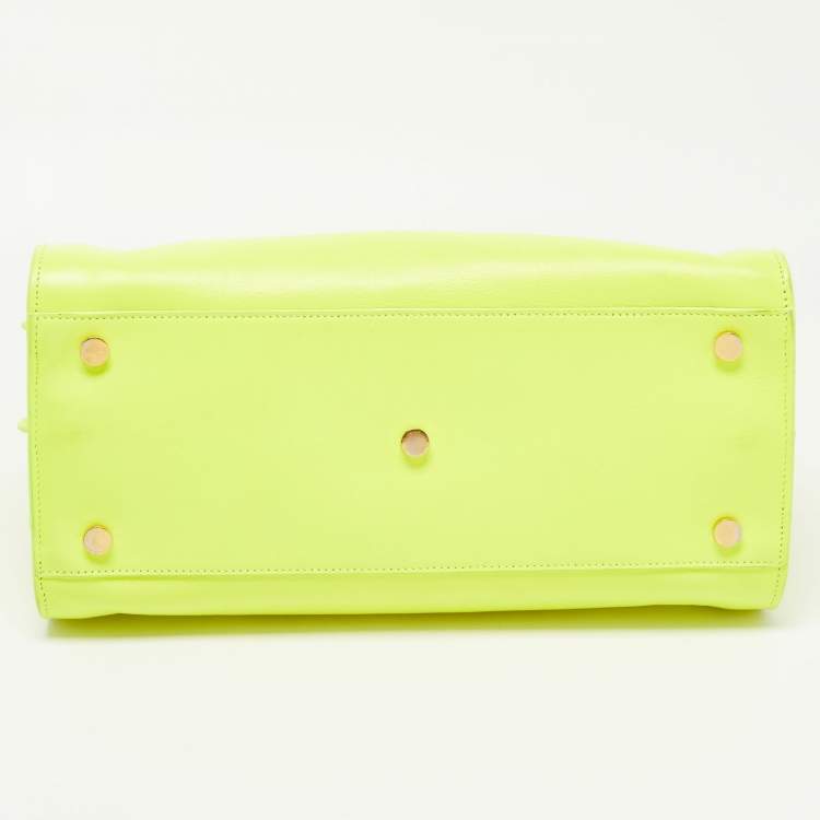 Pre Owned Saint Laurent Neon Green Leather Small Classic Sac De Jour Tote