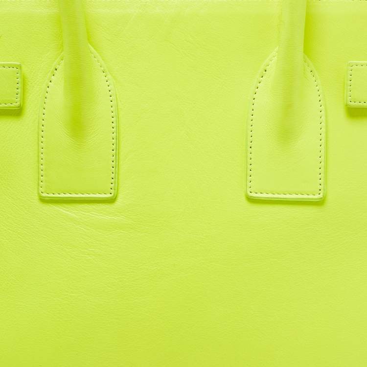 Pre Owned Saint Laurent Neon Green Leather Small Classic Sac De Jour Tote