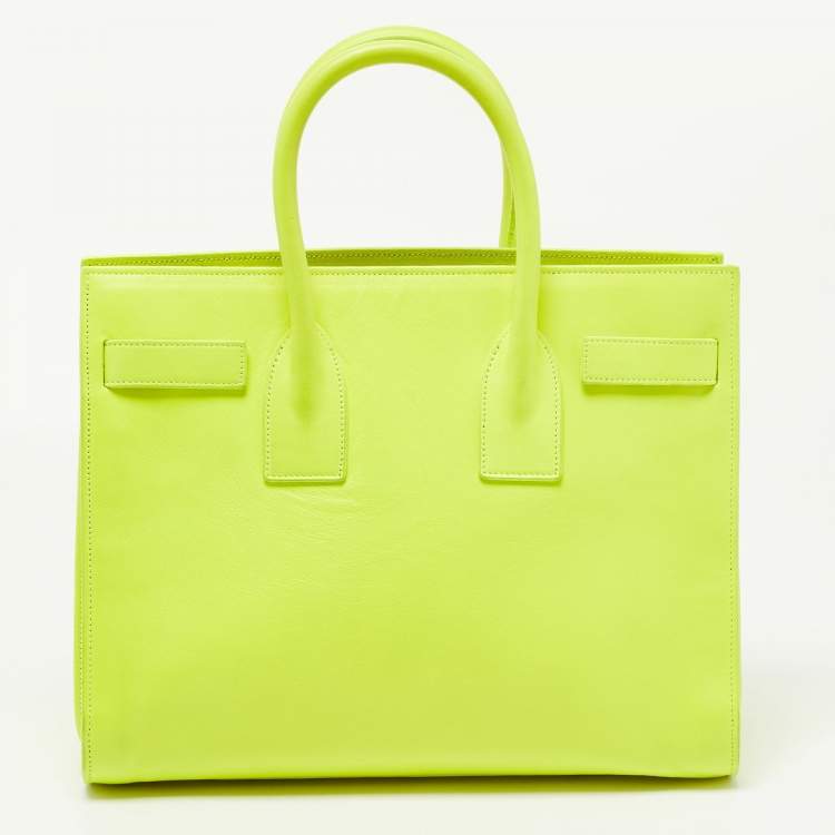 Pre Owned Saint Laurent Neon Green Leather Small Classic Sac De Jour Tote