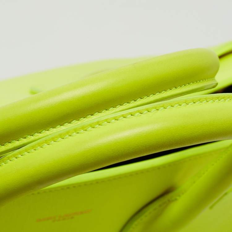 Pre Owned Saint Laurent Neon Green Leather Small Classic Sac De Jour Tote