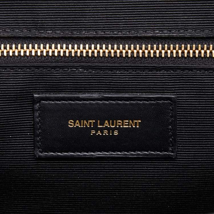 Pre Owned Saint Laurent Black Matelasse Leather Large Monogram Envelope Shoulder Bag