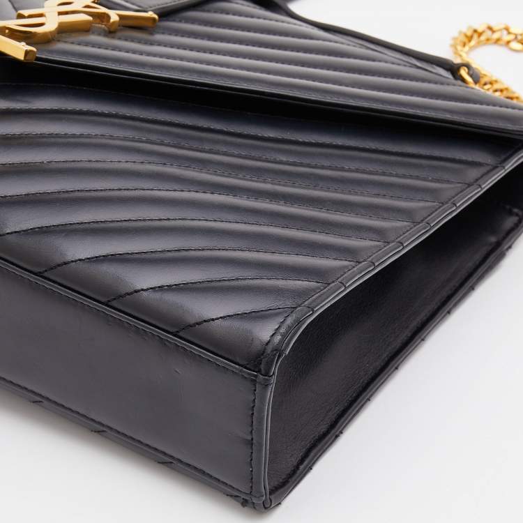 Pre Owned Saint Laurent Black Matelasse Leather Large Monogram Envelope Shoulder Bag