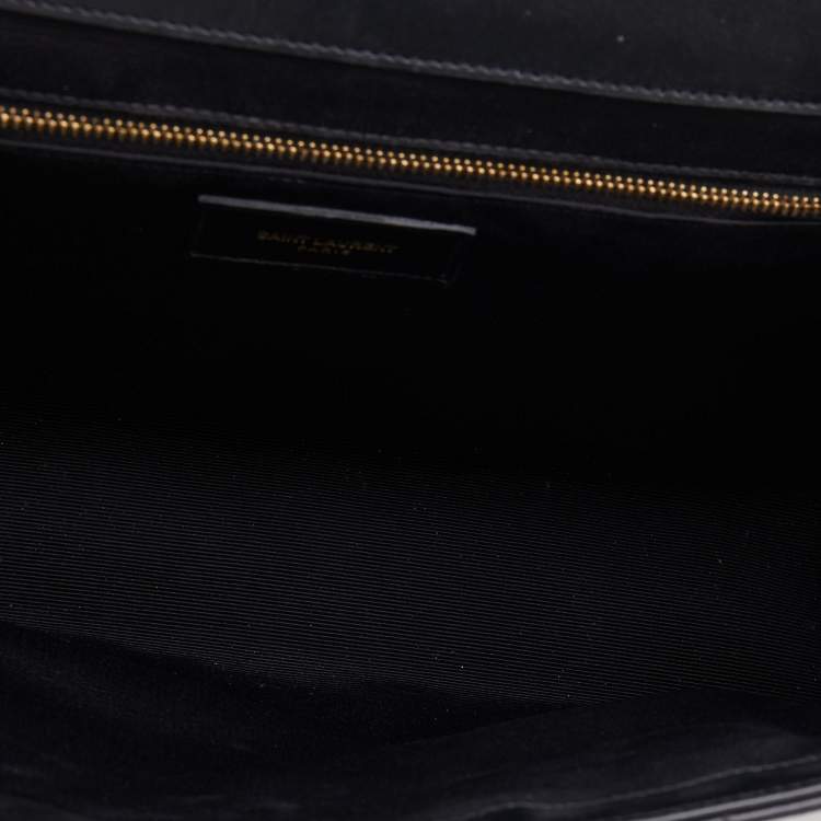 Pre Owned Saint Laurent Black Matelasse Leather Large Monogram Envelope Shoulder Bag