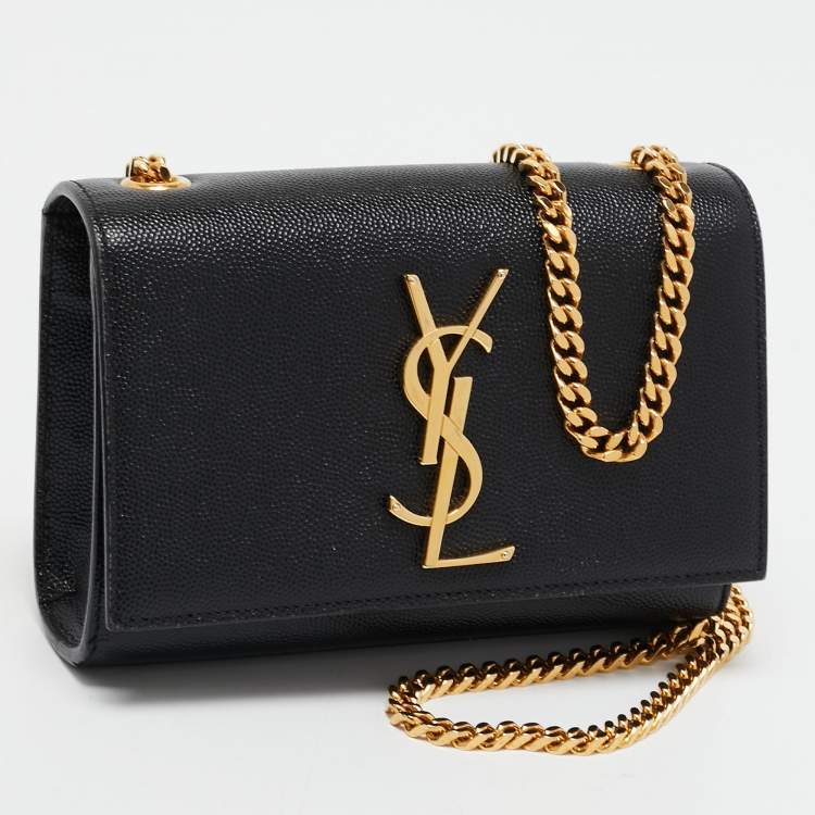 Pre Owned Saint Laurent Black Leather Small Monogram Kate Chain Bag