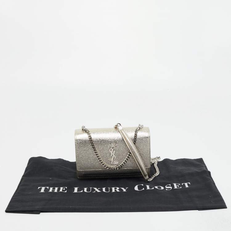 Pre Owned Saint Laurent Gold Textured Leather Mini Sunset Chain Bag