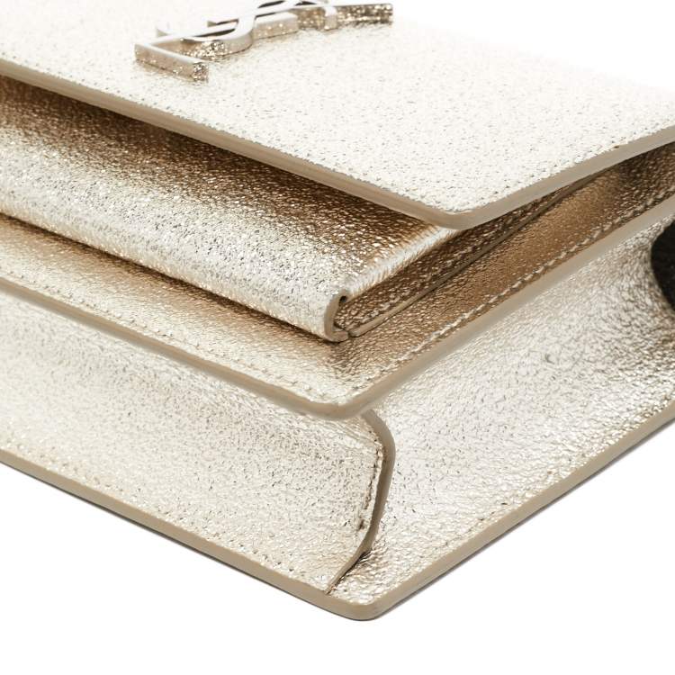 Pre Owned Saint Laurent Gold Textured Leather Mini Sunset Chain Bag