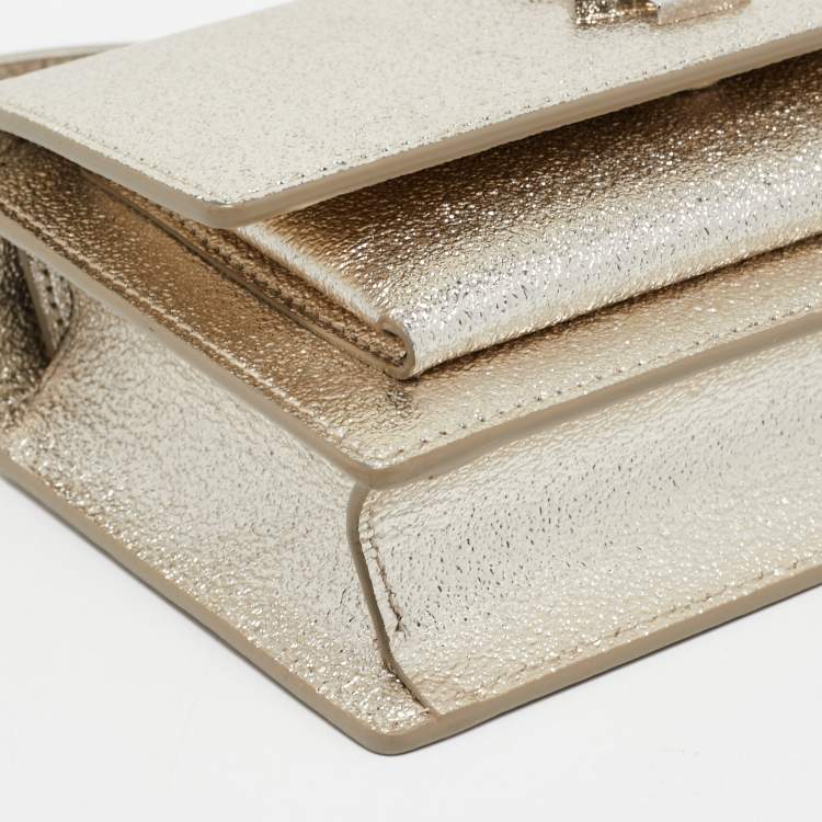 Pre Owned Saint Laurent Gold Textured Leather Mini Sunset Chain Bag