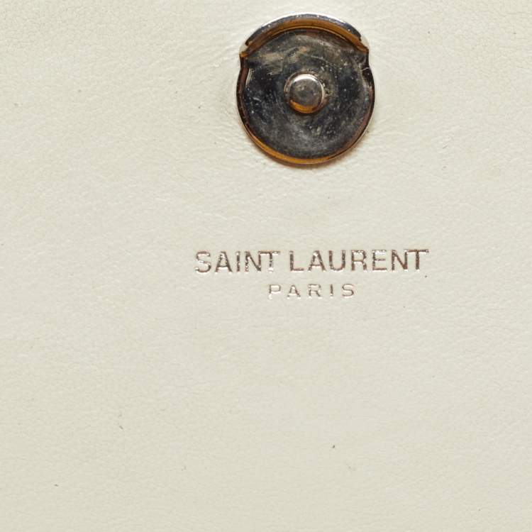 Pre Owned Saint Laurent White Croc Embossed Leather Kate Tassel Chain Wallet