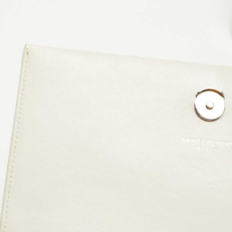 Pre Owned Saint Laurent White Croc Embossed Leather Kate Tassel Chain Wallet