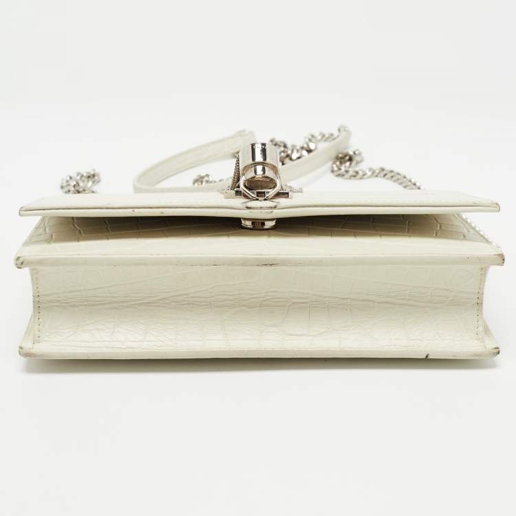 Pre Owned Saint Laurent White Croc Embossed Leather Kate Tassel Chain Wallet