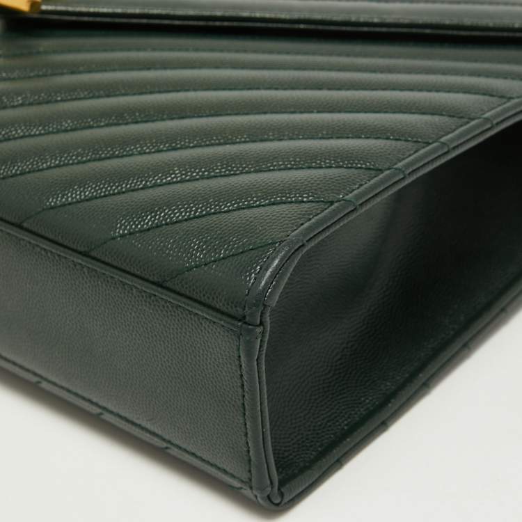 Pre Owned Saint Laurent Green Matelasse Leather Large Monogram Envelope Shoulder Bag