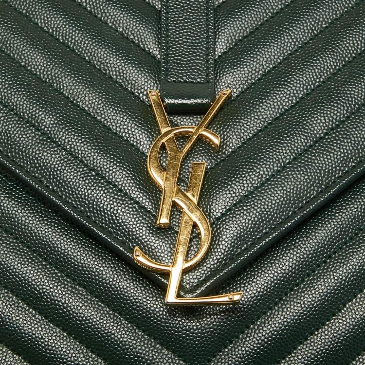 Pre Owned Saint Laurent Green Matelasse Leather Large Monogram Envelope Shoulder Bag