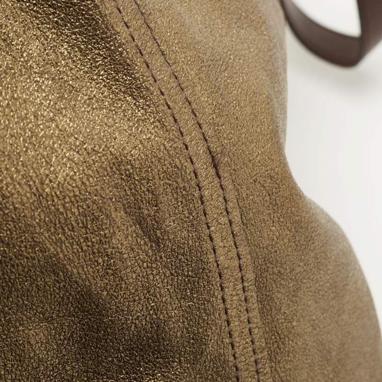 Pre Owned Yves Saint Laurent Gold/Brown Leather Reversible Double Sac Y Tote