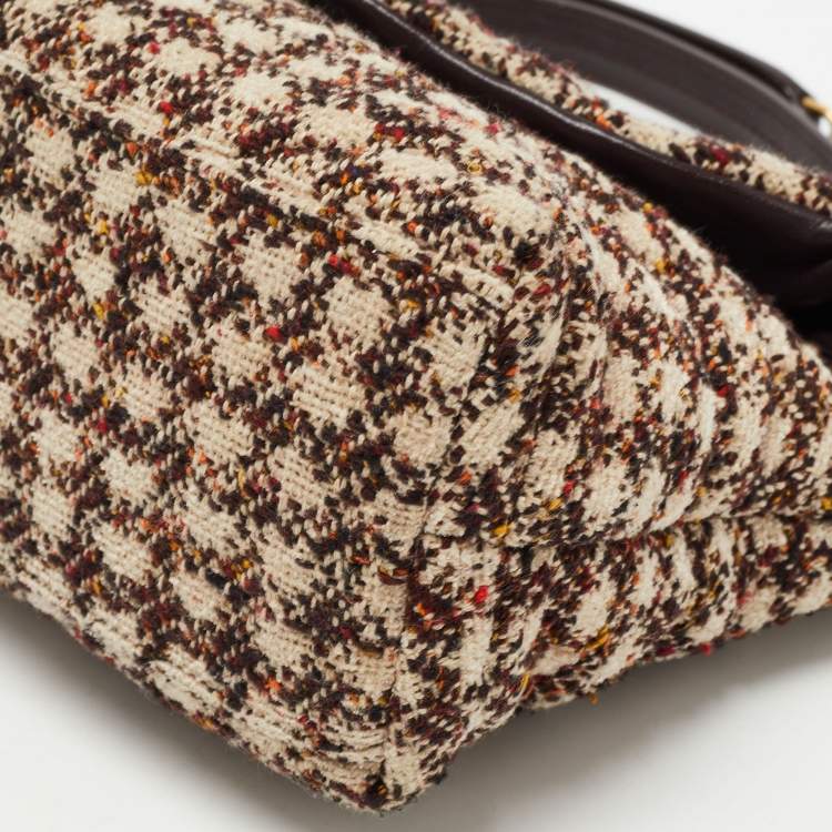 Pre Owned Saint Laurent Burgundy/Beige Tweed Small Puffer Shoulder Bag
