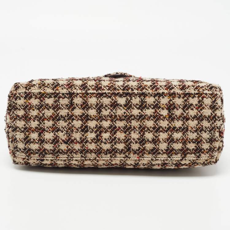 Pre Owned Saint Laurent Burgundy/Beige Tweed Small Puffer Shoulder Bag