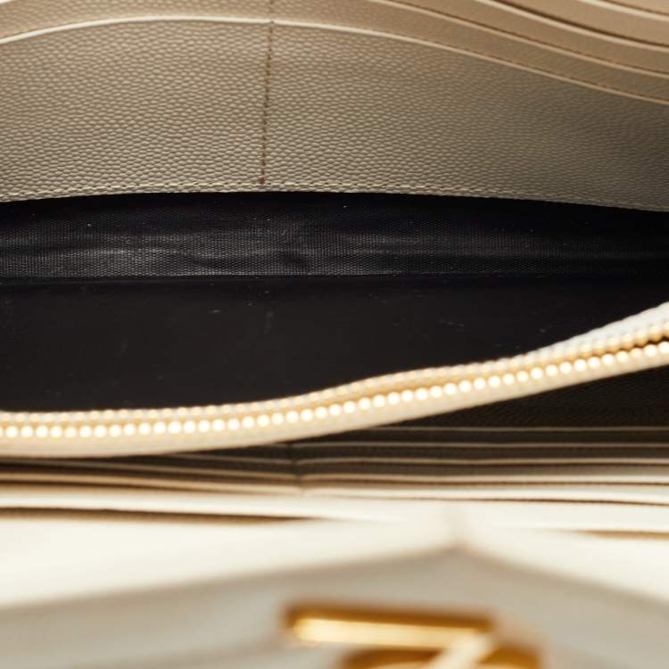 Pre Owned Saint Laurent Cream Matelassé Leather Cassandre Wallet on Chain