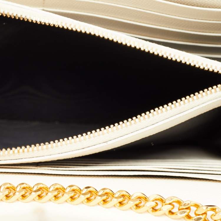 Pre Owned Saint Laurent Cream Matelassé Leather Cassandre Wallet on Chain