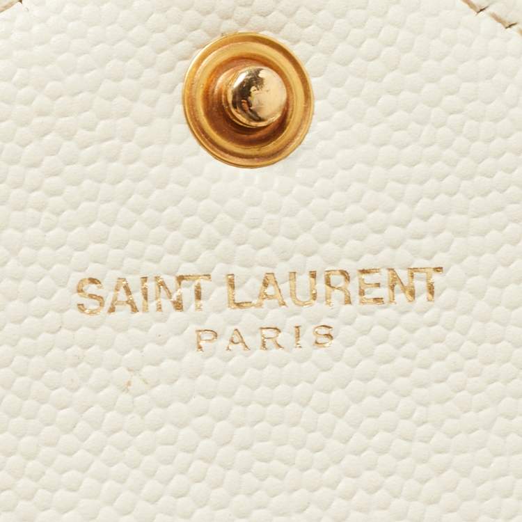 Pre Owned Saint Laurent Cream Matelassé Leather Cassandre Wallet on Chain