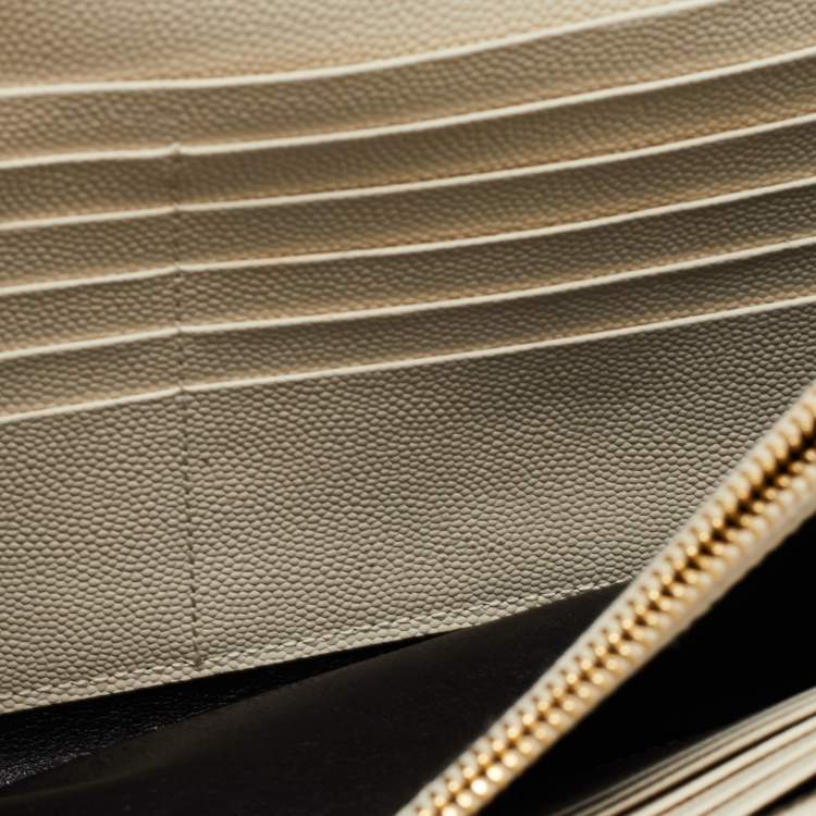 Pre Owned Saint Laurent Cream Matelassé Leather Cassandre Wallet on Chain