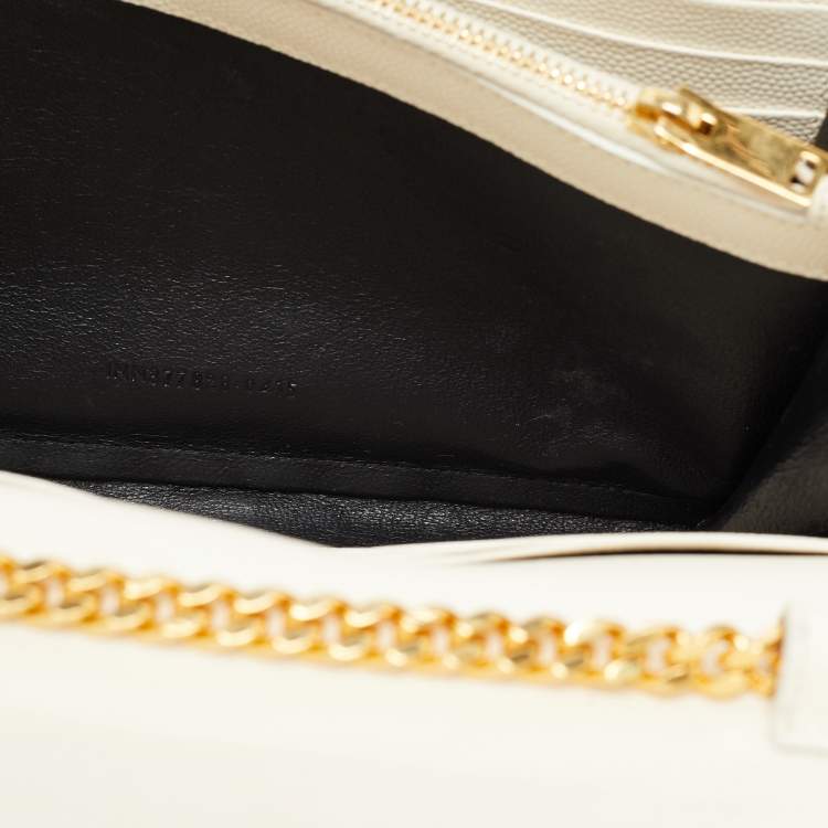 Pre Owned Saint Laurent Cream Matelassé Leather Cassandre Wallet on Chain