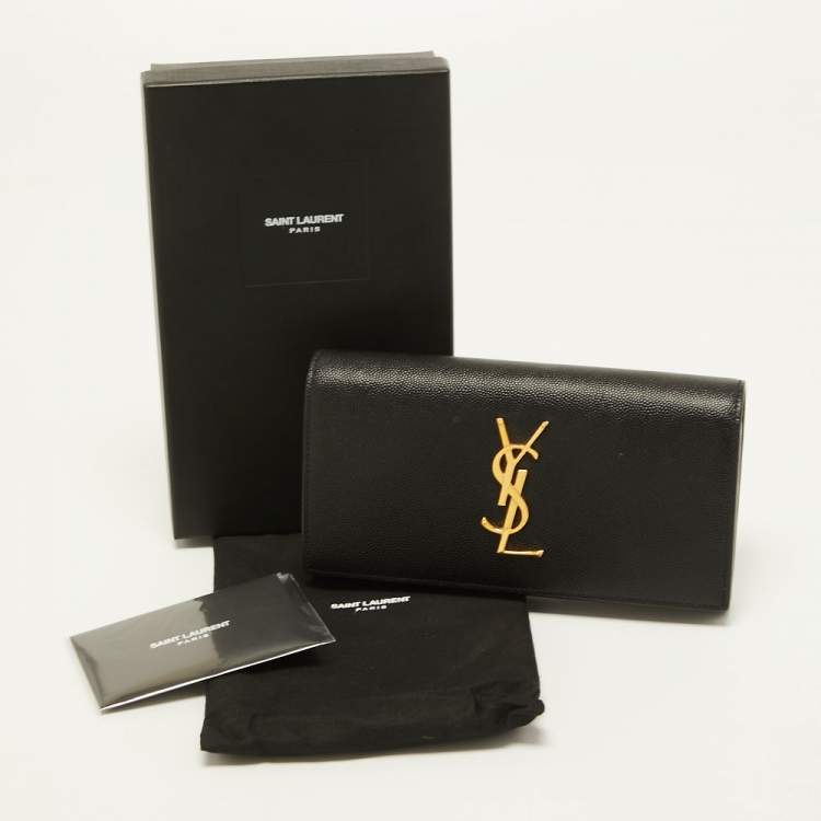 مملوكة مسبقًا Saint Laurent Black Leather Monogram Flap Continental Wallet