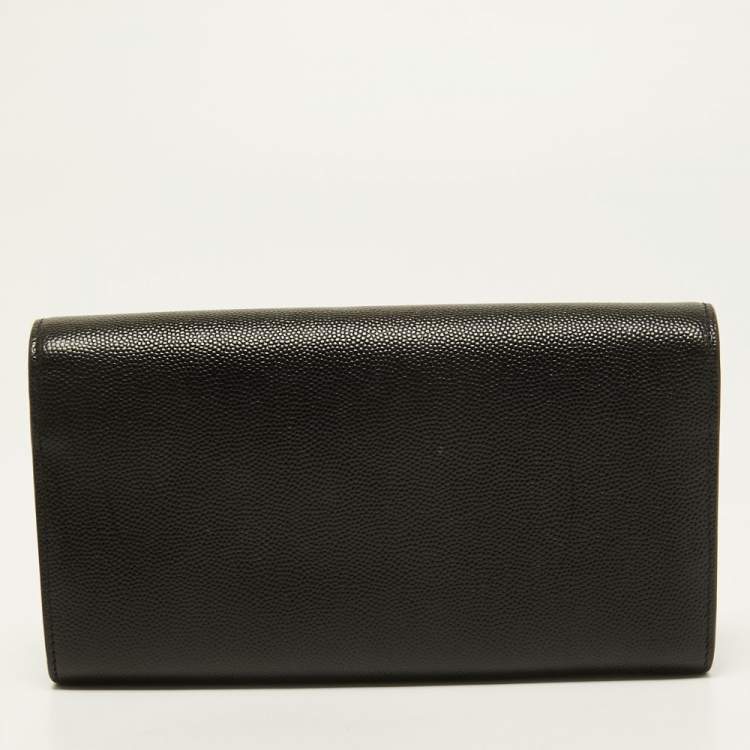 مملوكة مسبقًا Saint Laurent Black Leather Monogram Flap Continental Wallet
