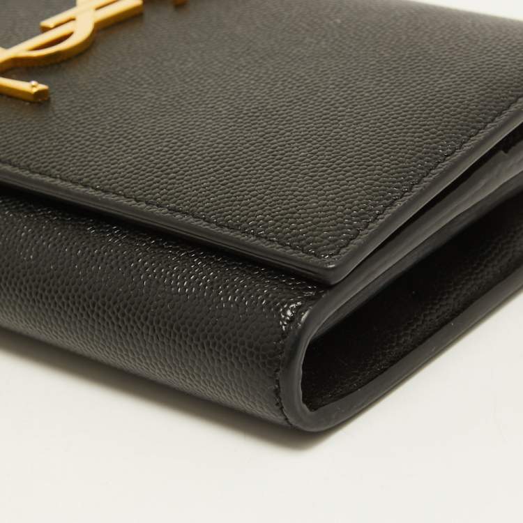 مملوكة مسبقًا Saint Laurent Black Leather Monogram Flap Continental Wallet