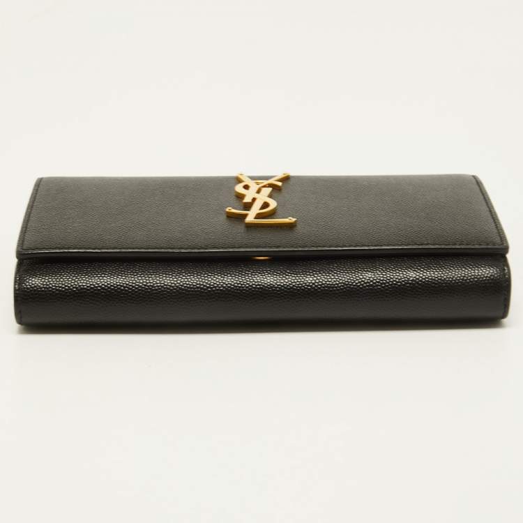 مملوكة مسبقًا Saint Laurent Black Leather Monogram Flap Continental Wallet