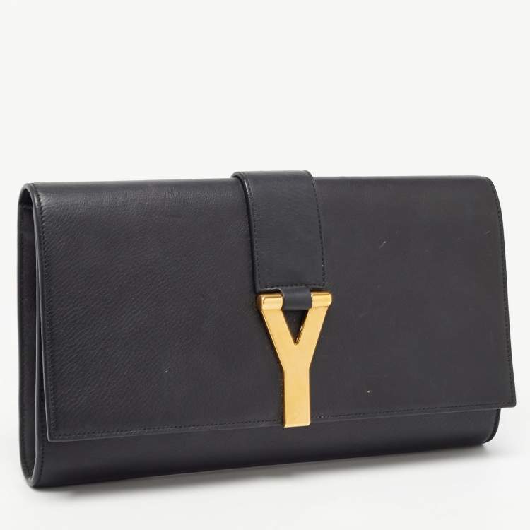 Pre Owned Saint Laurent Black Leather Ligne Y Clutch