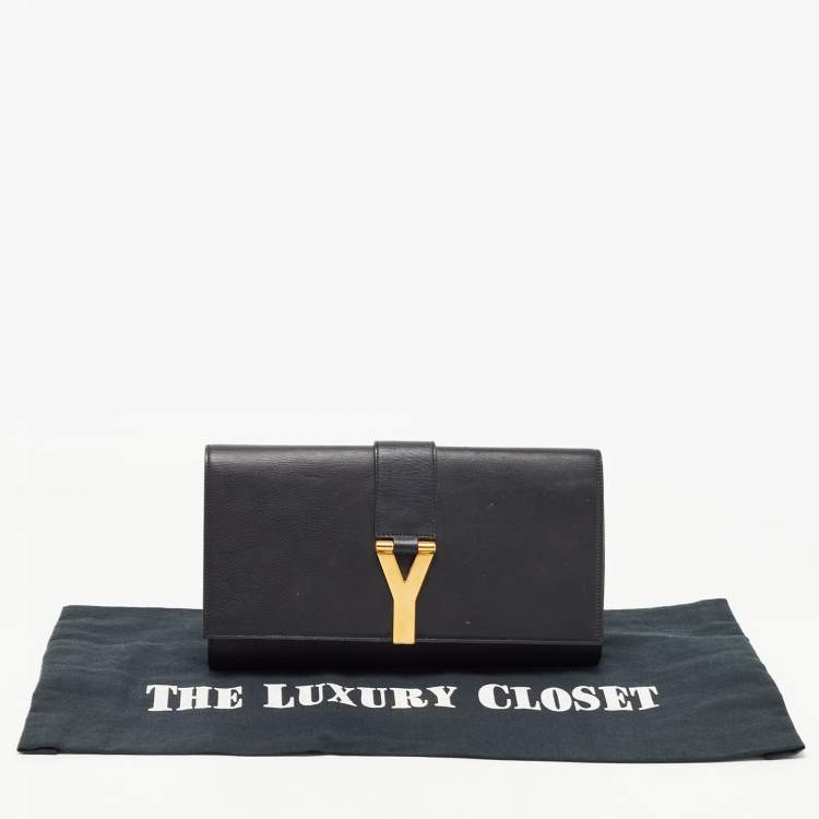 Pre Owned Saint Laurent Black Leather Ligne Y Clutch