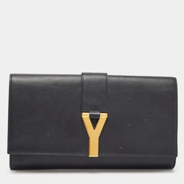 Pre Owned Saint Laurent Black Leather Ligne Y Clutch