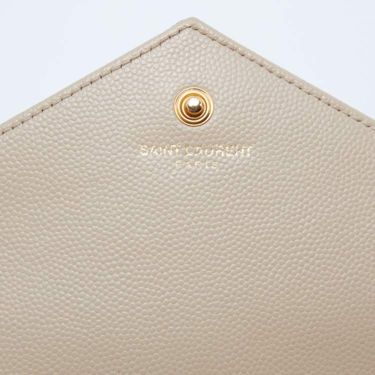 Pre Owned Saint Laurent Beige Matelassé Leather Cassandre Wallet on Chain