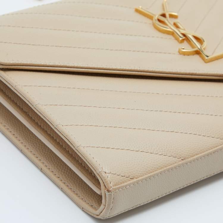 Pre Owned Saint Laurent Beige Matelass�é Leather Cassandre Wallet on Chain
