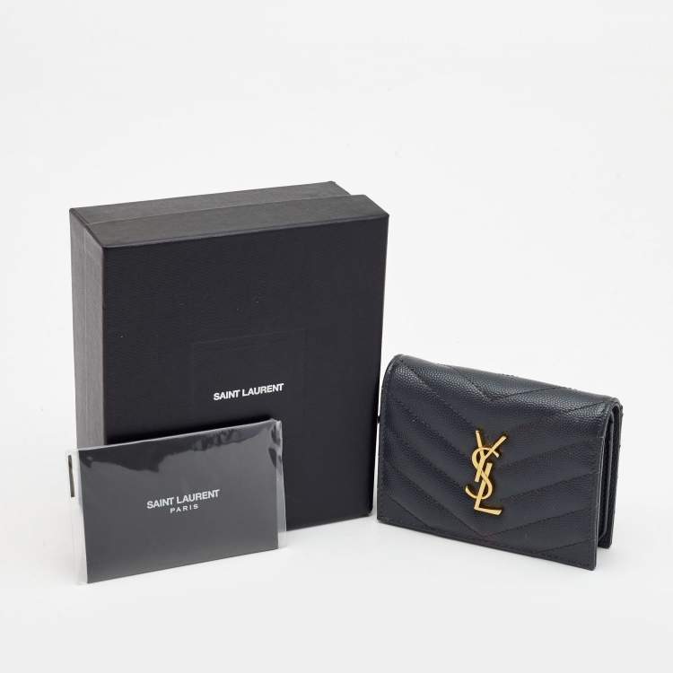 Pre Owned Saint Laurent Dark Grey Matelasse Leather Monogram Card Case