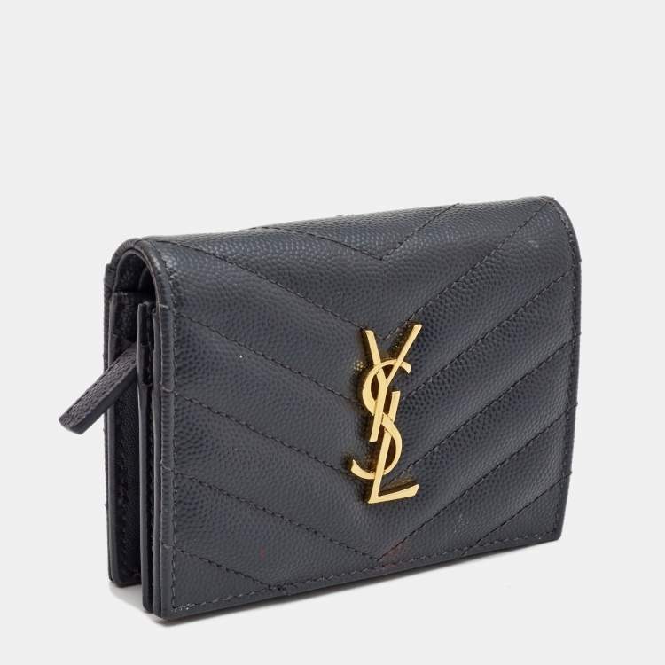 Pre Owned Saint Laurent Dark Grey Matelasse Leather Monogram Card Case