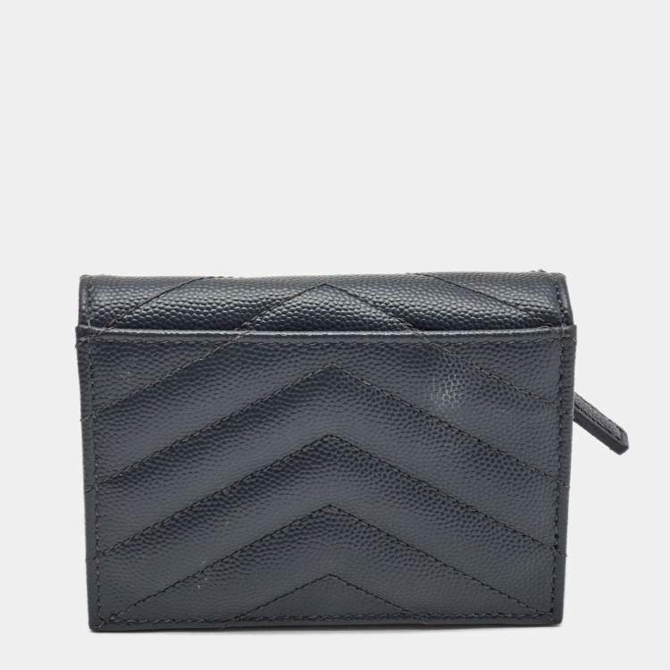 Pre Owned Saint Laurent Dark Grey Matelasse Leather Monogram Card Case