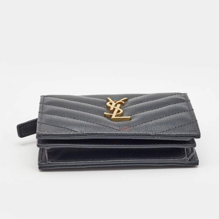 Pre Owned Saint Laurent Dark Grey Matelasse Leather Monogram Card Case