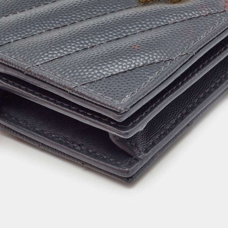 Pre Owned Saint Laurent Dark Grey Matelasse Leather Monogram Card Case