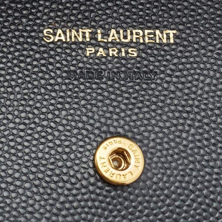 Pre Owned Saint Laurent Dark Grey Matelasse Leather Monogram Card Case