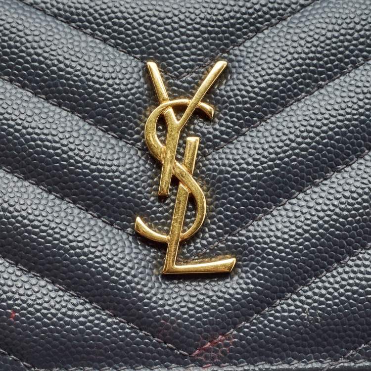 Pre Owned Saint Laurent Dark Grey Matelasse Leather Monogram Card Case