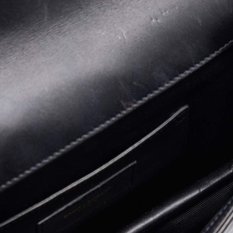 Pre Owned Saint Laurent Black Matelassé Leather Monogram Flap Clutch