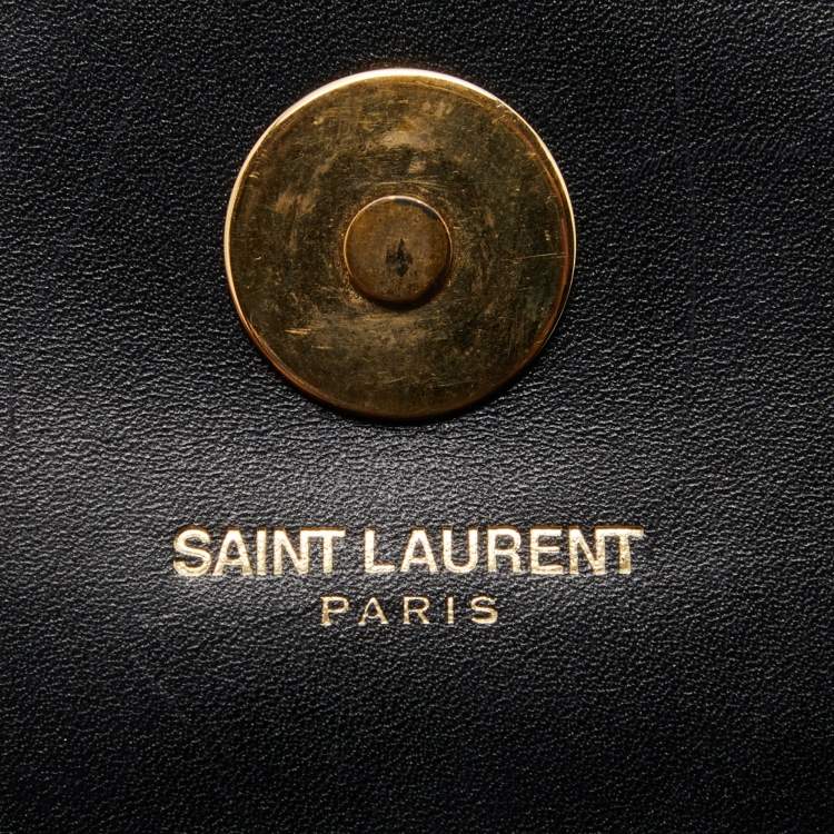 Pre Owned Saint Laurent Black Matelassé Leather Monogram Flap Clutch