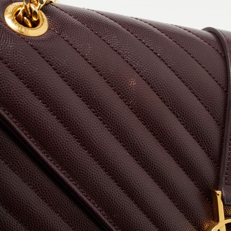 Pre Owned Saint Laurent Burgundy Matelassé Leather Large Monogram Envelope Shoulder Bag