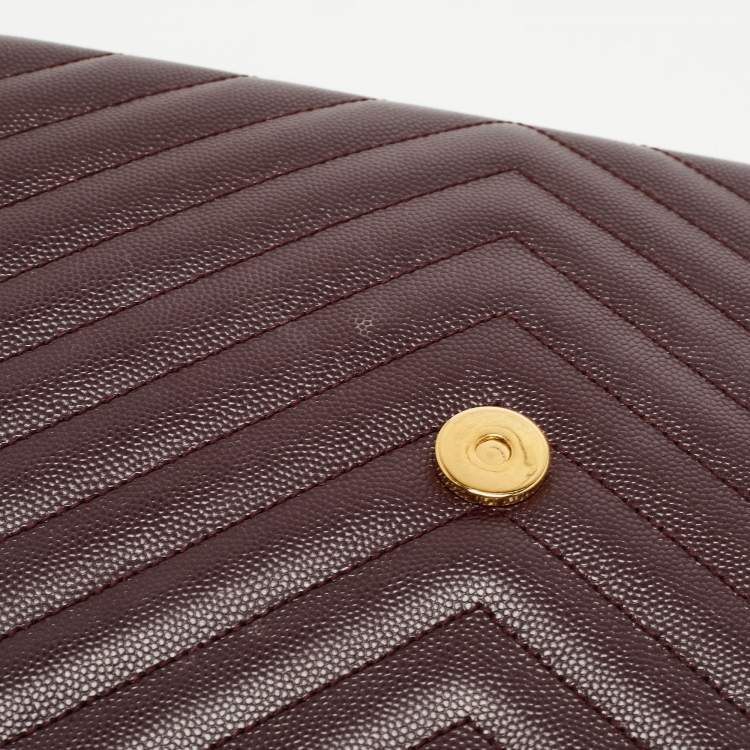 Pre Owned Saint Laurent Burgundy Matelassé Leather Large Monogram Envelope Shoulder Bag