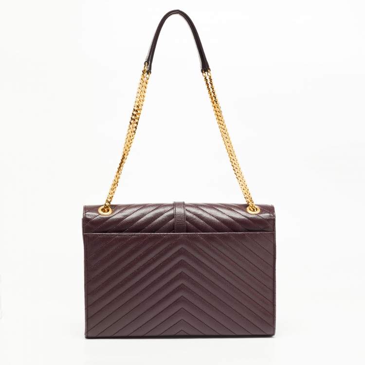 Pre Owned Saint Laurent Burgundy Matelassé Leather Large Monogram Envelope Shoulder Bag