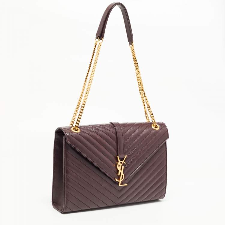 Pre Owned Saint Laurent Burgundy Matelassé Leather Large Monogram Envelope Shoulder Bag