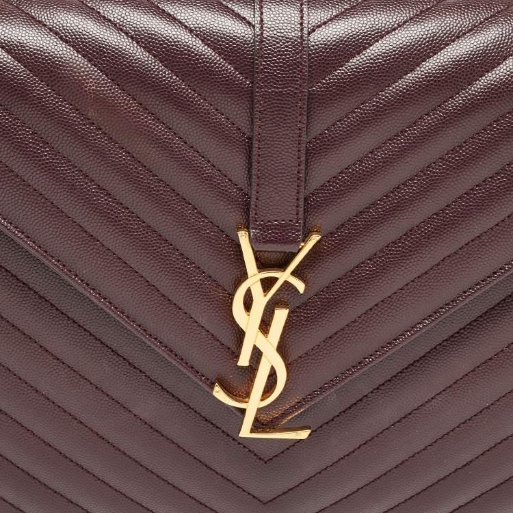 Pre Owned Saint Laurent Burgundy Matelassé Leather Large Monogram Envelope Shoulder Bag
