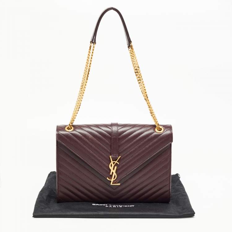 Pre Owned Saint Laurent Burgundy Matelassé Leather Large Monogram Envelope Shoulder Bag