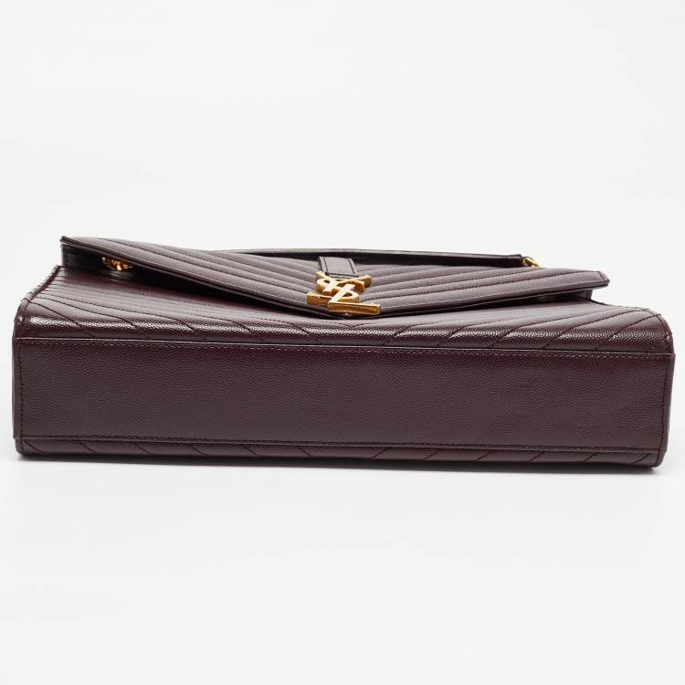 Pre Owned Saint Laurent Burgundy Matelassé Leather Large Monogram Envelope Shoulder Bag