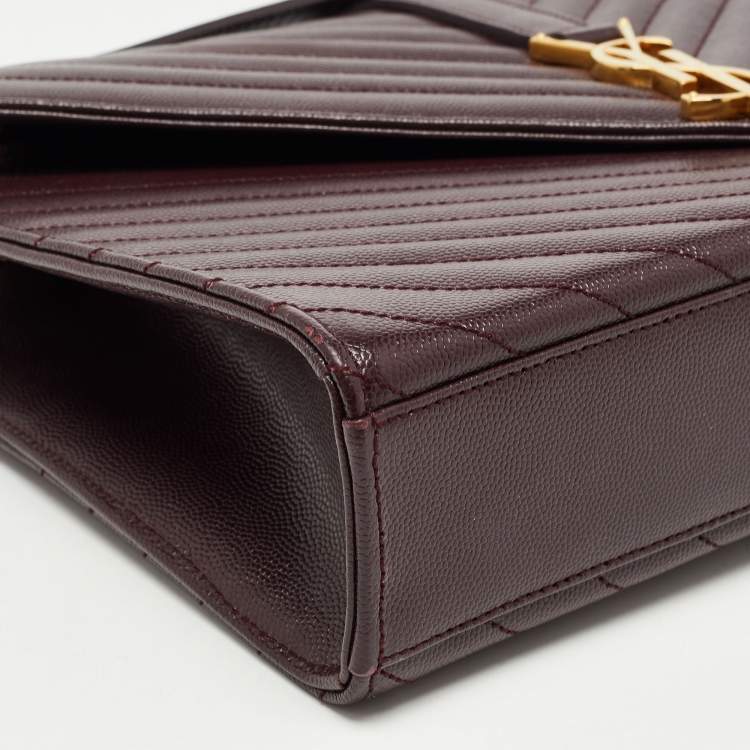 Pre Owned Saint Laurent Burgundy Matelassé Leather Large Monogram Envelope Shoulder Bag